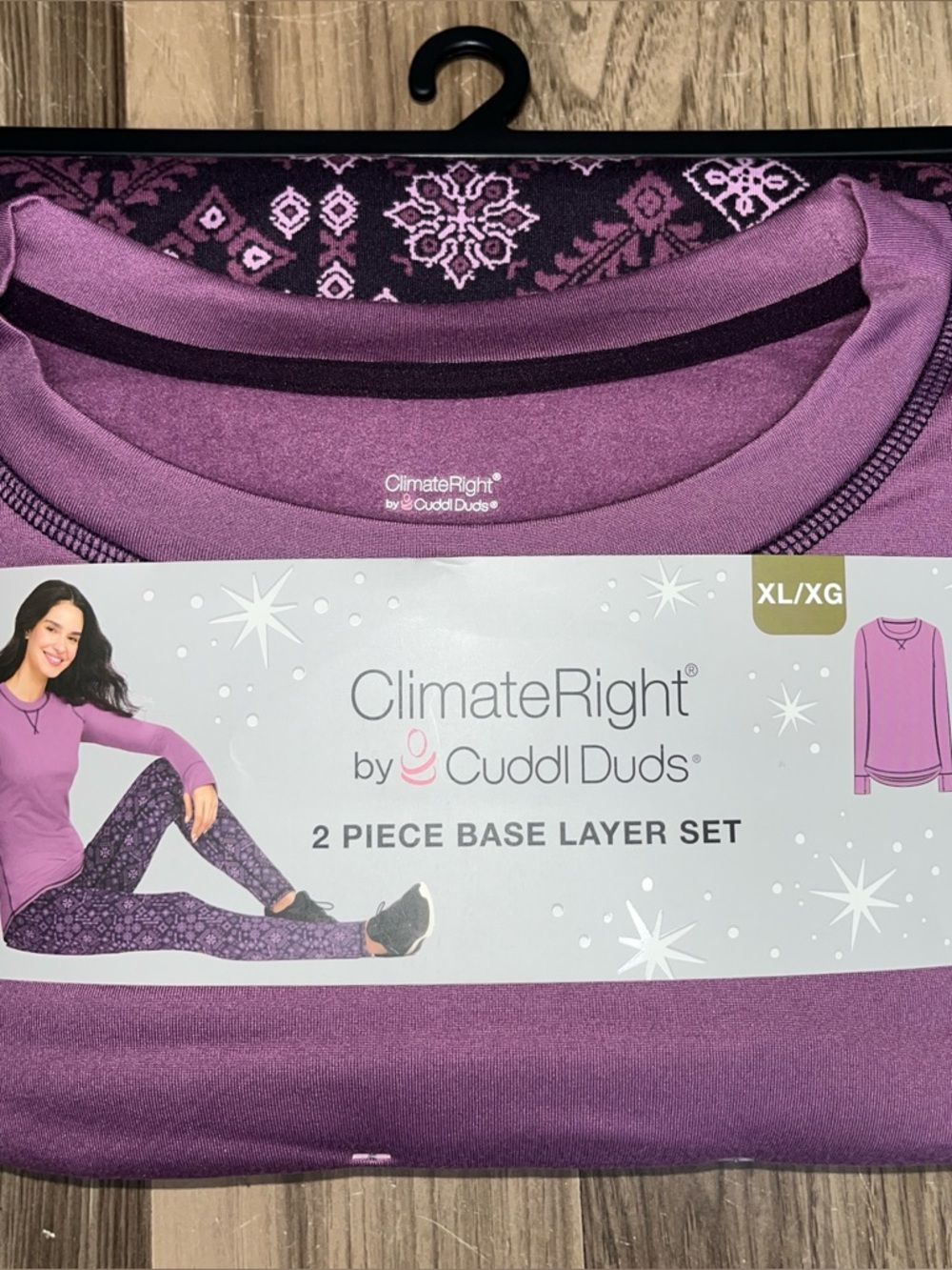 Cuddl Duds ClimateRight Thermal Base Layer Set Purple Snowflake XL